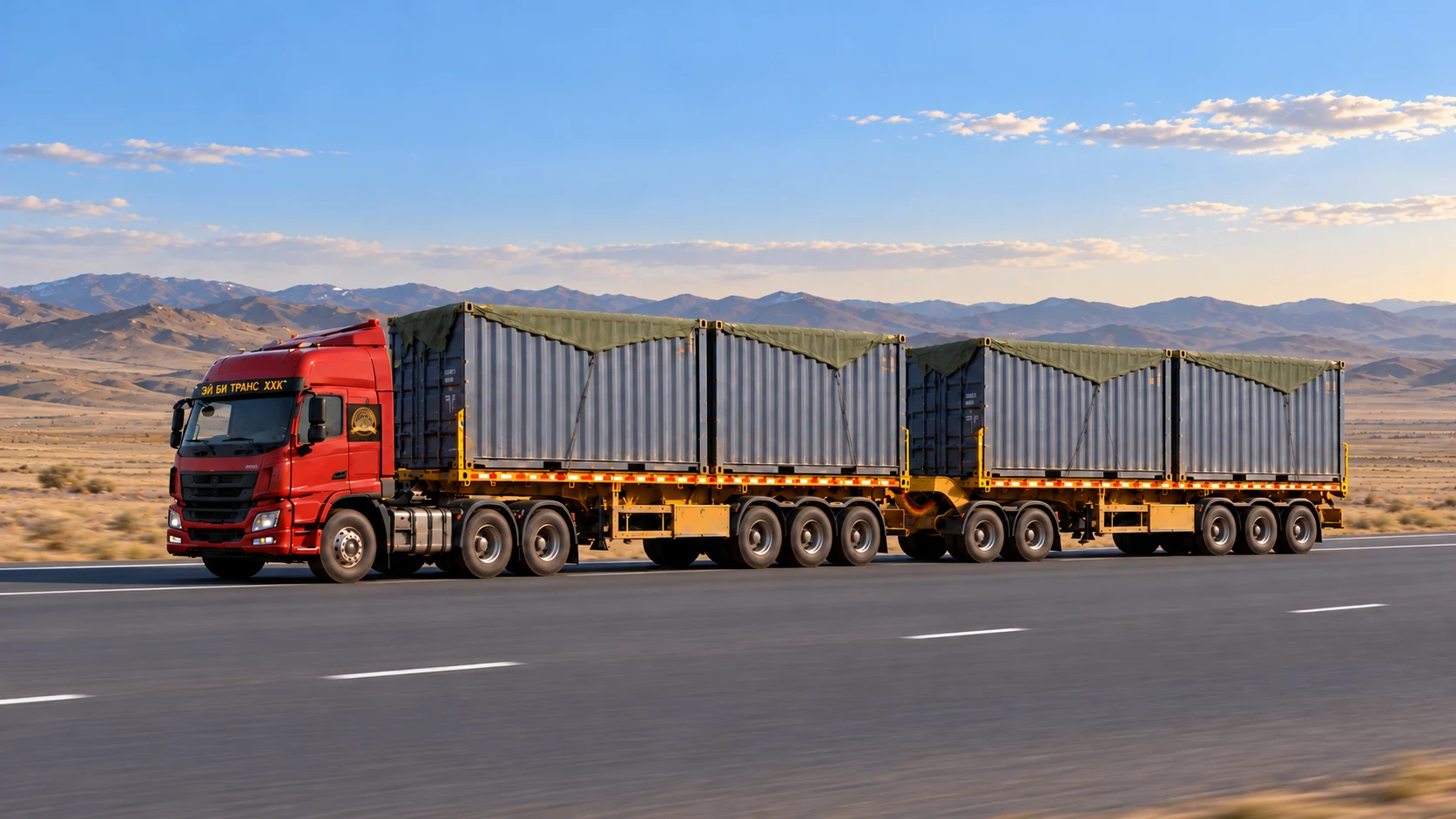 AI illustration of a coal haulage truck on a Gobi road